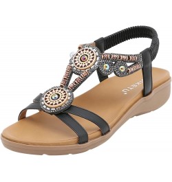 Women Sandals for Pool Women's Summer Rhinestones Non Slip Elastic Band Clear Flat Sandals for Women Size (Beige, 7.5) 8 Blac...