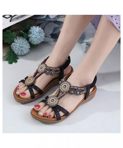 Women Sandals for Pool Women's Summer Rhinestones Non Slip Elastic Band Clear Flat Sandals for Women Size (Beige, 7.5) 8 Blac...