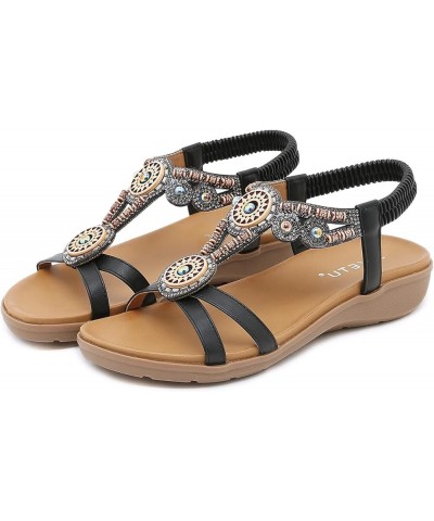 Women Sandals for Pool Women's Summer Rhinestones Non Slip Elastic Band Clear Flat Sandals for Women Size (Beige, 7.5) 8 Blac...