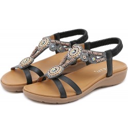 Women Sandals for Pool Women's Summer Rhinestones Non Slip Elastic Band Clear Flat Sandals for Women Size (Beige, 7.5) 8 Blac...