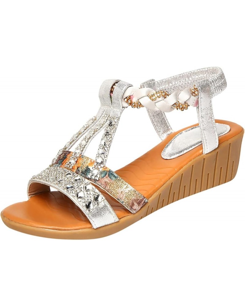 Flat Sandals for Women Platform Espadrilles Sandal Block Heeled Open Toe Buckle Comfortable Slides Sandal 51-htrns-6-silver $...