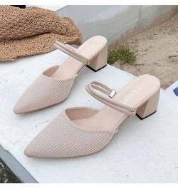 Women's Trendy Knitted Breathable High Chunky Heels Mules Pump for Office Wear Open-Back Slip on with Pointed Toe Mule Black ...