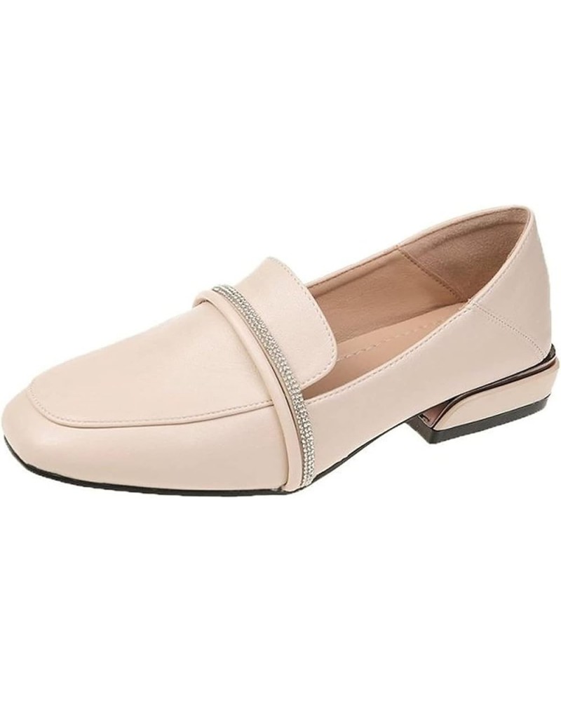 Women's Vegan Leather Dress Shoes Slip on Work Business Low Heel Square Toe Fashion Elegant Penny Loafers Beige $24.44 Pumps