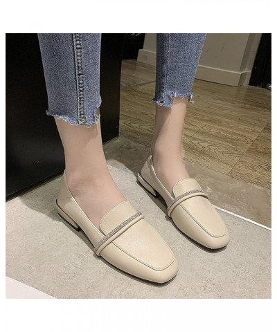 Women's Vegan Leather Dress Shoes Slip on Work Business Low Heel Square Toe Fashion Elegant Penny Loafers Beige $24.44 Pumps