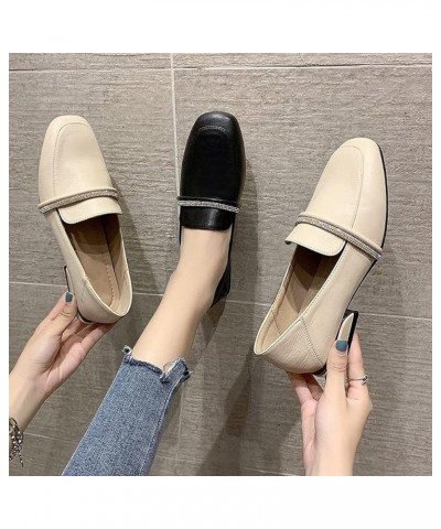 Women's Vegan Leather Dress Shoes Slip on Work Business Low Heel Square Toe Fashion Elegant Penny Loafers Beige $24.44 Pumps