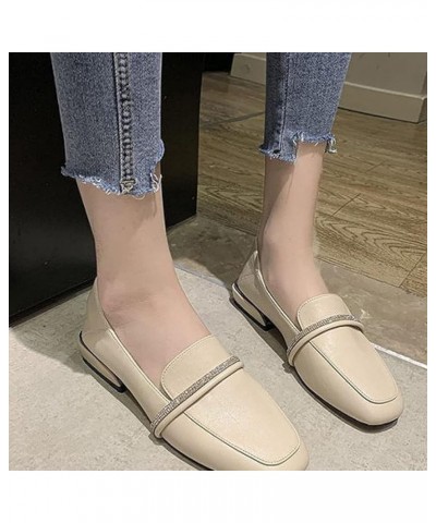 Women's Vegan Leather Dress Shoes Slip on Work Business Low Heel Square Toe Fashion Elegant Penny Loafers Beige $24.44 Pumps