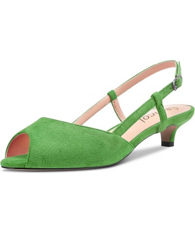 Women Pumps Peep Open Toe Ankle Strap Slingback Kitten Low Heel Dress Shoes Sandals Suede Office Wedding Shopping Light Green...