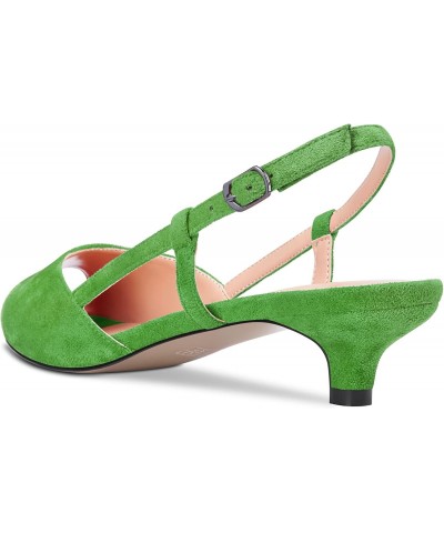 Women Pumps Peep Open Toe Ankle Strap Slingback Kitten Low Heel Dress Shoes Sandals Suede Office Wedding Shopping Light Green...