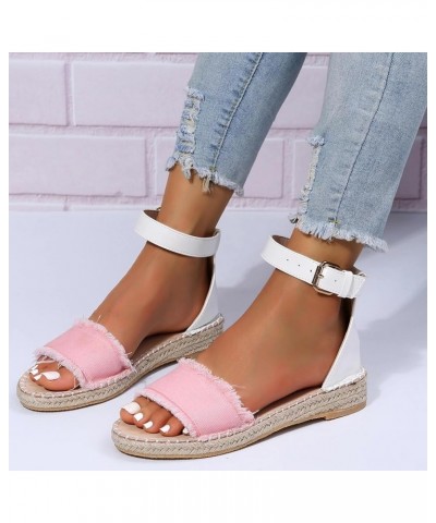 Crystal Sandals for Women Women's Large Size Flat Rope Sandals Casual Flat Sandals Lady Sandals Shower Slides for Women Pink ...