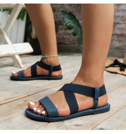 Flat Sandals for Women Dressy Sandals Women Casual Open Toe Denim Flat Soft Bottom Breathable Shoes Summer Elastic Ankle Stra...