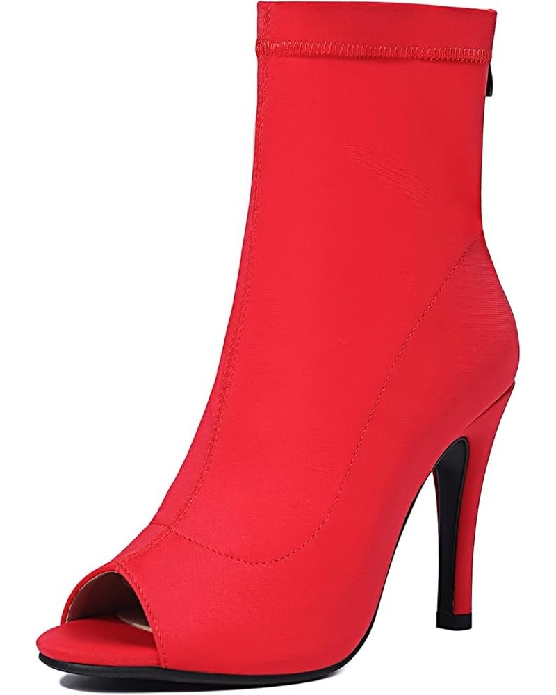 Ladies Fashion Peep Toe Summer Ankle Boots Party Red 95mm Heel 1 $29.02 Boots