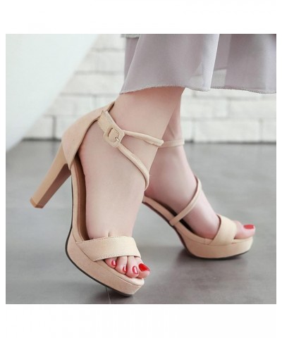 High Heeled Sandals for Women Classic Open Toe Suede Platform Block Heels Ankle Strap Hook and Loop Pumps Dress Shoes Grey $2...