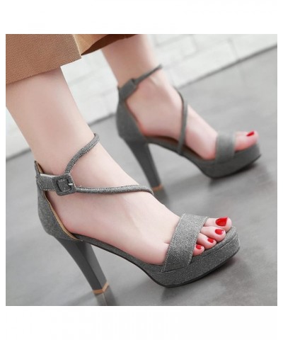 High Heeled Sandals for Women Classic Open Toe Suede Platform Block Heels Ankle Strap Hook and Loop Pumps Dress Shoes Grey $2...