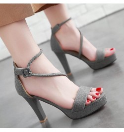 High Heeled Sandals for Women Classic Open Toe Suede Platform Block Heels Ankle Strap Hook and Loop Pumps Dress Shoes Grey $2...