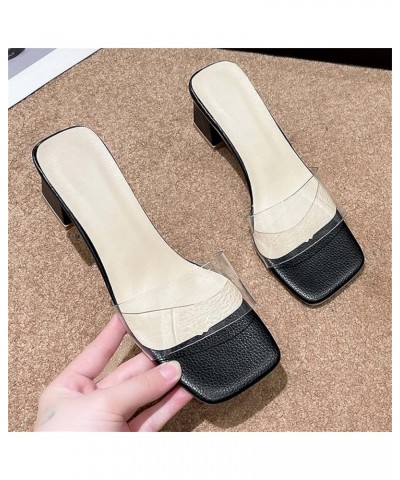 Women's Chunky High Heels Fashion Summer Women Sandals Chunky Heel Fish Mouth Transparent Strap Comfortable Black 7.5 $14.33 ...