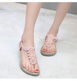 Thong Sandals for Women Beach,Bohemia Floral Flat Sandals T-Strap Summer Beach Glitter Beaded Elastic Flip-Flop Thong Shoes Z...