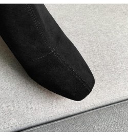 Women Ankle Boots Slip-on Pointed Toe Elastic Suede Booties Warm Winter High Chunky Heel Shoes for Winter Black Thicken $33.1...