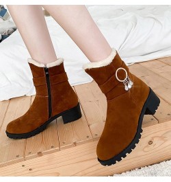 Fashion Winter Women Snow Boots Thick Heel Medium Heel Non Slip Sole Solid Color Plush Comfortable Suede Calf Boot Brown $13....