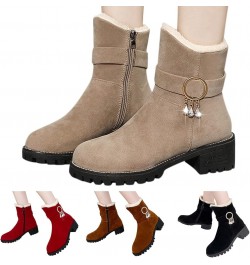 Fashion Winter Women Snow Boots Thick Heel Medium Heel Non Slip Sole Solid Color Plush Comfortable Suede Calf Boot Brown $13....