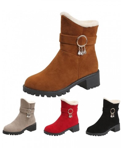 Fashion Winter Women Snow Boots Thick Heel Medium Heel Non Slip Sole Solid Color Plush Comfortable Suede Calf Boot Brown $13....