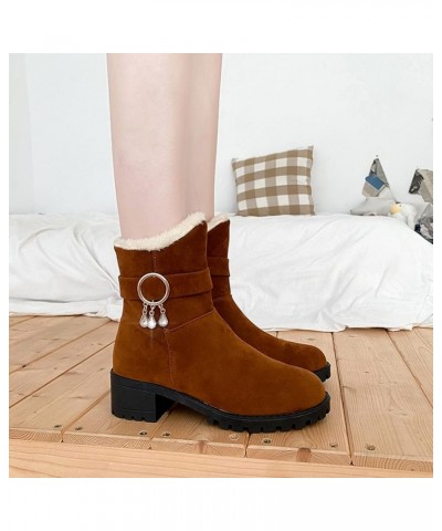 Fashion Winter Women Snow Boots Thick Heel Medium Heel Non Slip Sole Solid Color Plush Comfortable Suede Calf Boot Brown $13....