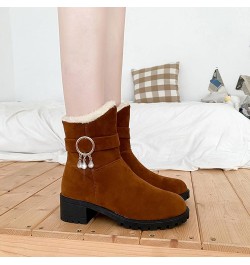 Fashion Winter Women Snow Boots Thick Heel Medium Heel Non Slip Sole Solid Color Plush Comfortable Suede Calf Boot Brown $13....