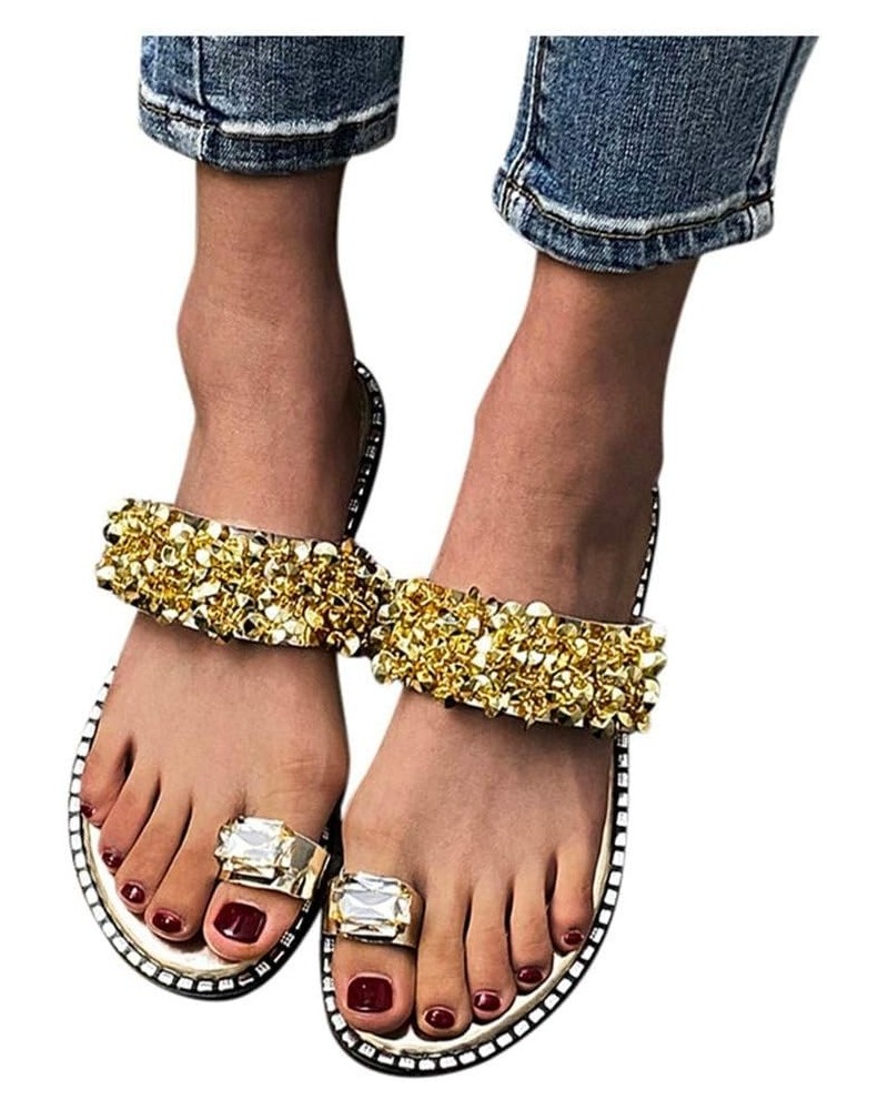 Sandals for Women Flat,Toe Loop Sandal for Women,Summer Girls Sweet Cute Crystal Pearls Clip Toe Flip Flops Boho Casual Beach...