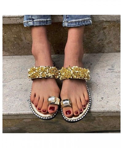 Sandals for Women Flat,Toe Loop Sandal for Women,Summer Girls Sweet Cute Crystal Pearls Clip Toe Flip Flops Boho Casual Beach...