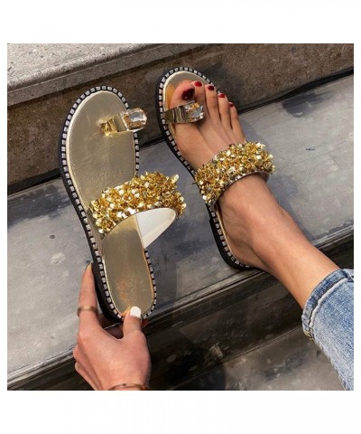 Sandals for Women Flat,Toe Loop Sandal for Women,Summer Girls Sweet Cute Crystal Pearls Clip Toe Flip Flops Boho Casual Beach...