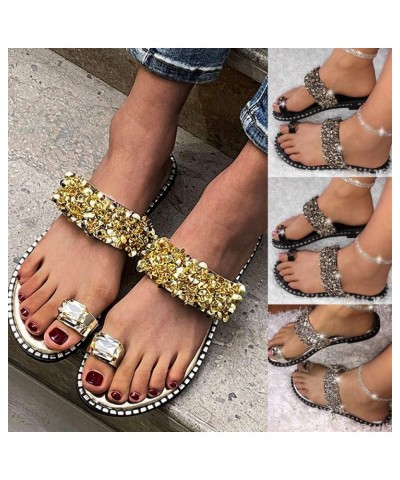 Sandals for Women Flat,Toe Loop Sandal for Women,Summer Girls Sweet Cute Crystal Pearls Clip Toe Flip Flops Boho Casual Beach...