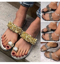 Sandals for Women Flat,Toe Loop Sandal for Women,Summer Girls Sweet Cute Crystal Pearls Clip Toe Flip Flops Boho Casual Beach...