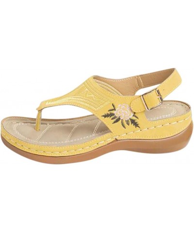 Women Flower Embroidery Platform Sandals Summer Fashion Clip Toe Slip on Flip Flops Causal Non Slip Arch Support Yellow $13.3...