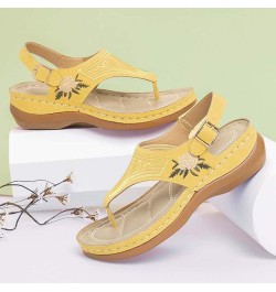 Women Flower Embroidery Platform Sandals Summer Fashion Clip Toe Slip on Flip Flops Causal Non Slip Arch Support Yellow $13.3...