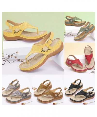 Women Flower Embroidery Platform Sandals Summer Fashion Clip Toe Slip on Flip Flops Causal Non Slip Arch Support Yellow $13.3...