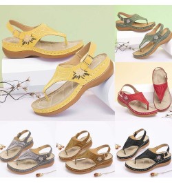 Women Flower Embroidery Platform Sandals Summer Fashion Clip Toe Slip on Flip Flops Causal Non Slip Arch Support Yellow $13.3...