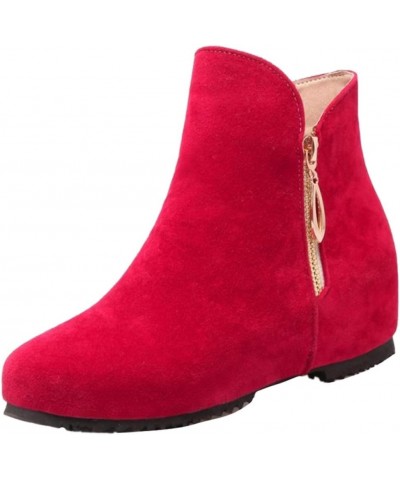 Casaul Women Ankle Boots with Flat Heel Red $18.20 Boots