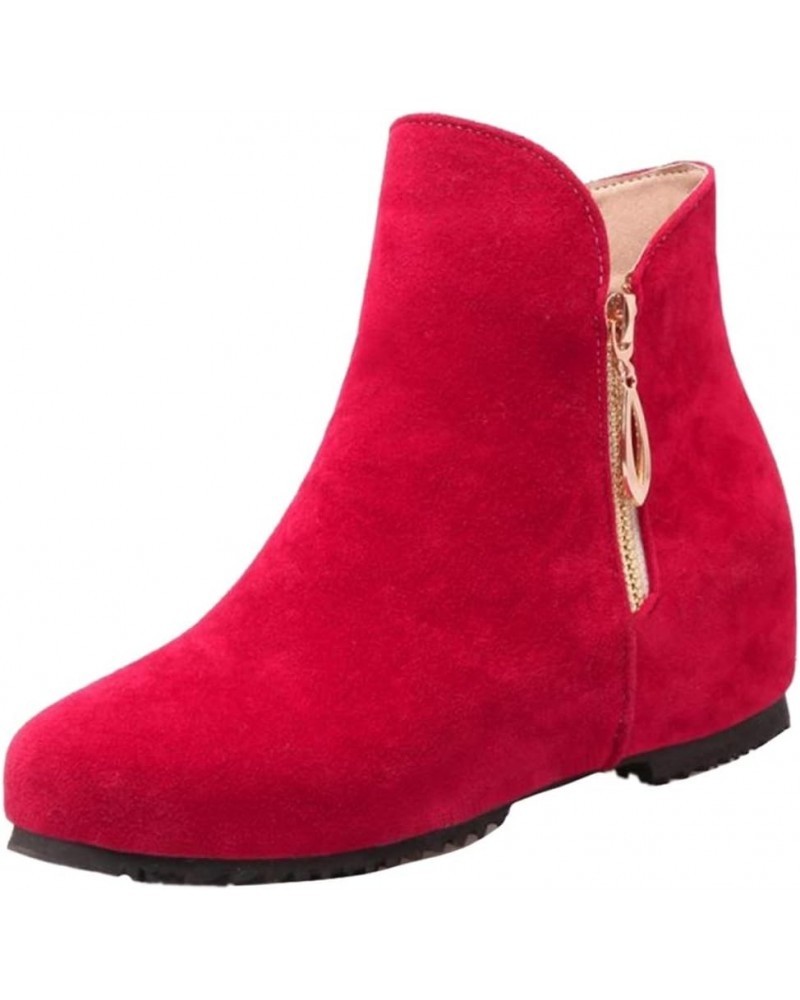 Casaul Women Ankle Boots with Flat Heel Red $18.20 Boots