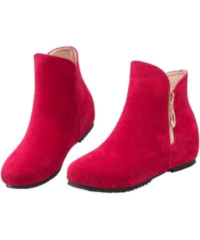 Casaul Women Ankle Boots with Flat Heel Red $18.20 Boots