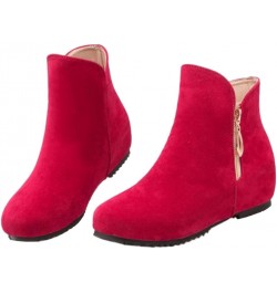 Casaul Women Ankle Boots with Flat Heel Red $18.20 Boots