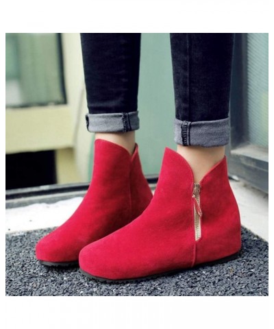 Casaul Women Ankle Boots with Flat Heel Red $18.20 Boots