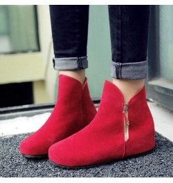 Casaul Women Ankle Boots with Flat Heel Red $18.20 Boots