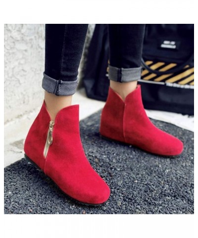 Casaul Women Ankle Boots with Flat Heel Red $18.20 Boots