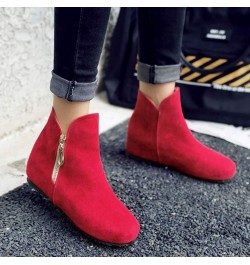 Casaul Women Ankle Boots with Flat Heel Red $18.20 Boots