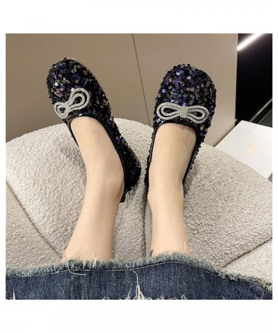 Summer Fashion Women's Sports Shoes Sequins Shiny Bow Breathable and Comfortable Casual Shoes for Women Cute Casual Black $15...