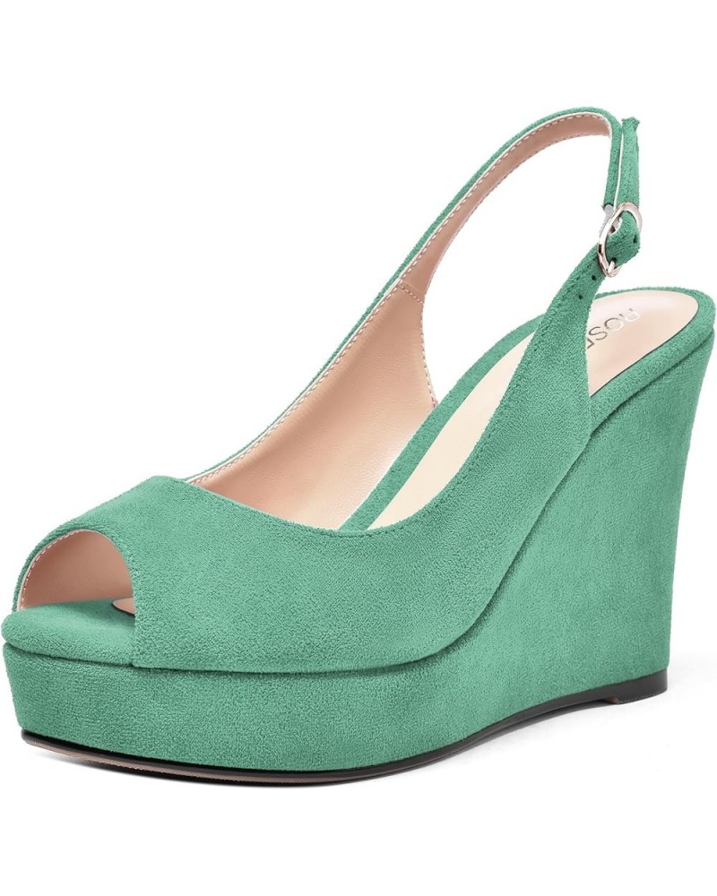 Womens Buckle Peep Toe Fashion Suede Sexy Evening Slingback Wedge High Heel Pumps Shoes 4 Inch Cyan $42.90 Pumps