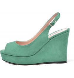 Womens Buckle Peep Toe Fashion Suede Sexy Evening Slingback Wedge High Heel Pumps Shoes 4 Inch Cyan $42.90 Pumps