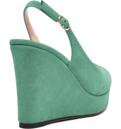 Womens Buckle Peep Toe Fashion Suede Sexy Evening Slingback Wedge High Heel Pumps Shoes 4 Inch Cyan $42.90 Pumps