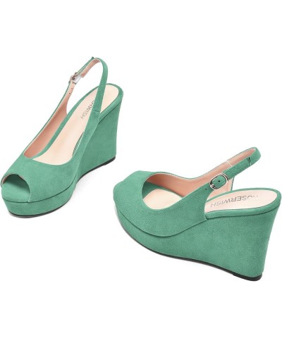 Womens Buckle Peep Toe Fashion Suede Sexy Evening Slingback Wedge High Heel Pumps Shoes 4 Inch Cyan $42.90 Pumps