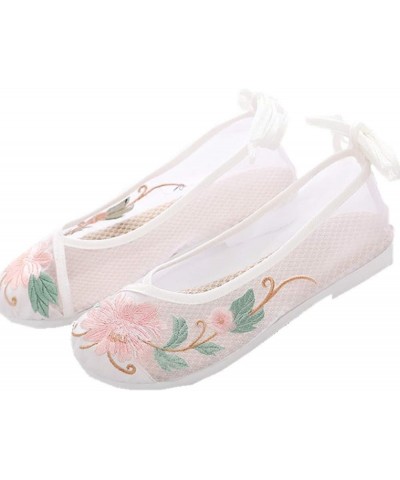 Net Gauze Antique Cloth Shoes Embroidered Shoes net Cloth Hollow Women's Shoes White $16.19 Loafers & Slip-Ons