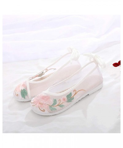 Net Gauze Antique Cloth Shoes Embroidered Shoes net Cloth Hollow Women's Shoes White $16.19 Loafers & Slip-Ons